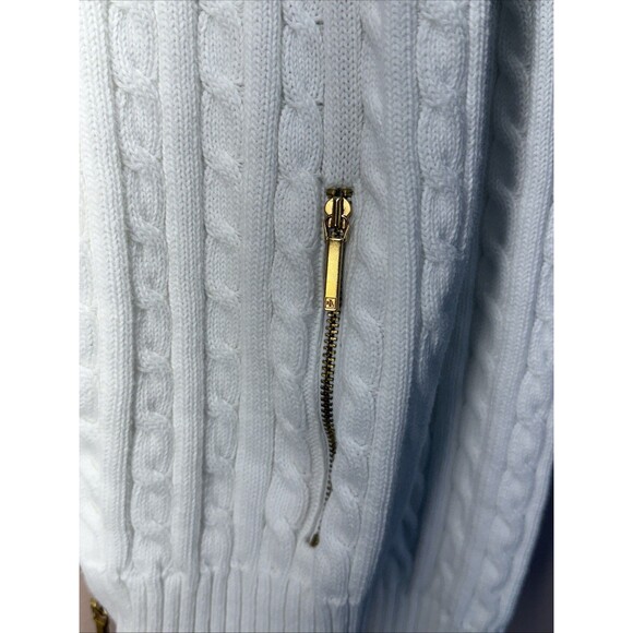 Lauren Ralph Lauren Sweater Medium Full Zip White Cable Knit Mock Neck Women - Picture 9 of 12